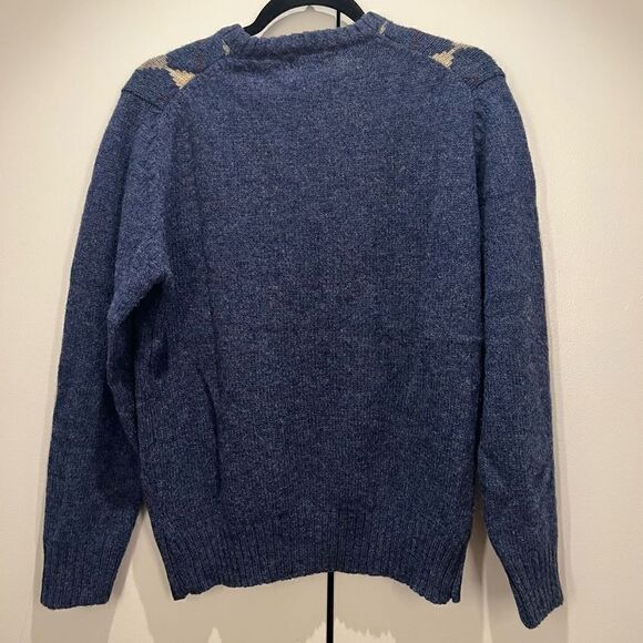 Highlands Shetland 100% Wool Blue White Diamond Sweater - Large - Picture 3 of 7